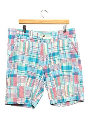 Charleston Threads Mens Shorts Patchwork Madras Cotton Plaid Preppy Party 36" W